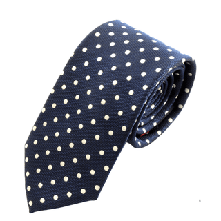Navy Blue Silk Tie with White Polka Dots - BLOSSOM & MOON