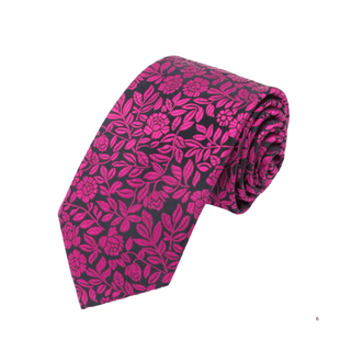 Navy & Cerise Leaf London silk tie - BLOSSOM & MOON