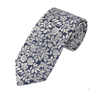 Navy & Silver Leaf London silk tie - BLOSSOM & MOON
