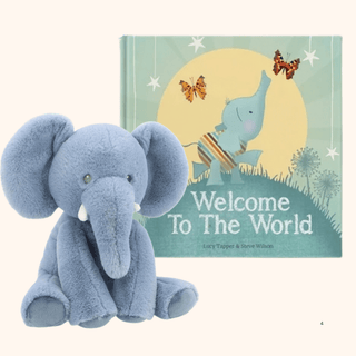 New Baby Gift Set - Keeleco 25cm Elephant & Welcome to the World Gift Book - BLOSSOM & MOON