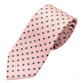 Pink Silk Tie with Navy Blue Polka Dots - BLOSSOM & MOON