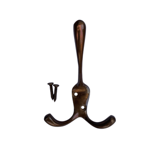 Solid BRASS coat hook - TRIPLE STYLE - Antique style finish - BLOSSOM & MOON