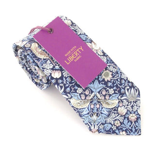 Strawberry Thief Blue Cotton Tie Made with Liberty Fabric - BLOSSOM & MOON