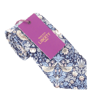 Strawberry Thief Blue Cotton Tie Made with Liberty Fabric - BLOSSOM & MOON
