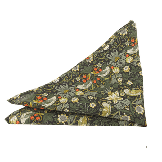 Strawberry Thief Forest Cotton Pocket Square made with Liberty Fabric - BLOSSOM & MOON