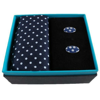 Blue and White spotted Handkerchief and Cufflinks set - BLOSSOM AND MOON