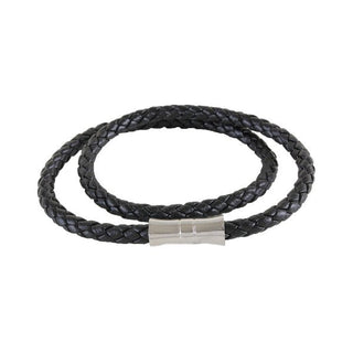 David Aster Black Leather Double Wrap Bracelet with Magnet Close - BLOSSOM AND MOON