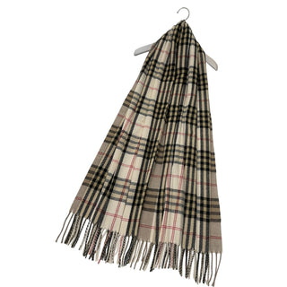 Large Check Soft Tassel Scarf - Beige - BLOSSOM AND MOON