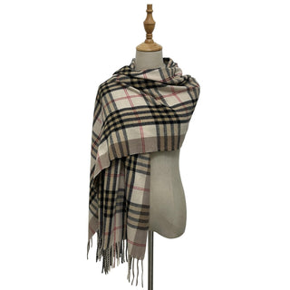 Large Check Soft Tassel Scarf - Beige - BLOSSOM AND MOON