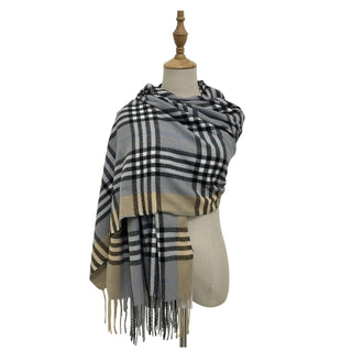 Large Check Soft Tassel Scarf - Grey - BLOSSOM AND MOON