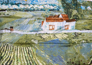 Silk Scarf - Painted Farmhouse Scene - BLOSSOM AND MOON