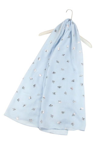 Silver BEE print scarf Sky Blue (Optional Gift Box) - BLOSSOM AND MOON
