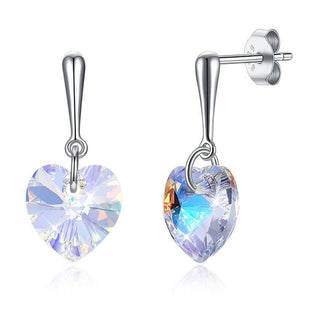 Silver Heart Colourful Crystal Pendant Earrings - Kids Wear Character