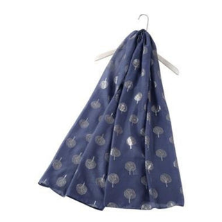 Silver TREE print scarf Denim Blue (Optional Gift Box) - BLOSSOM AND MOON